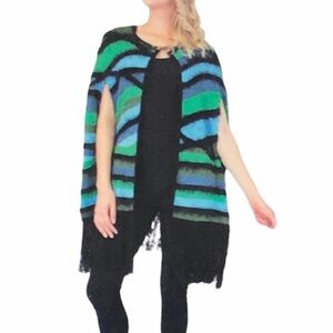 Vertigo Peacock Eyelash Shawl Cape Poncho Shrug Sweater Fringe Cardigan Size S/M